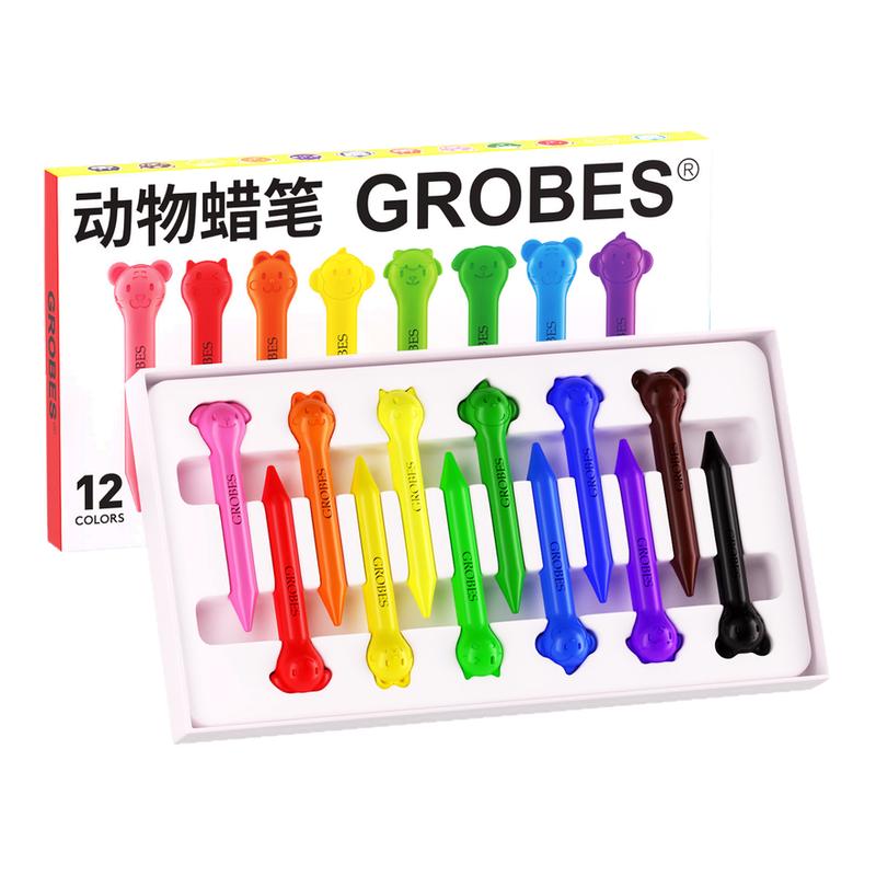 儿童不脏手动物头造型蜡笔无毒幼儿园美术专用油画棒婴幼儿小学生不沾手可以水洗画笔套装
