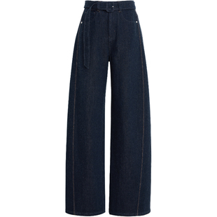 夏莫卡活性染不易掉色牛仔裤女加绒加厚显瘦丹宁蓝羊毛阔腿裤8507