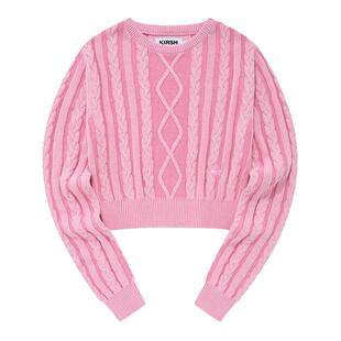 kirsh大樱桃秋冬新品短款针织衫女长袖高腰上衣套头麻花毛衣甜美