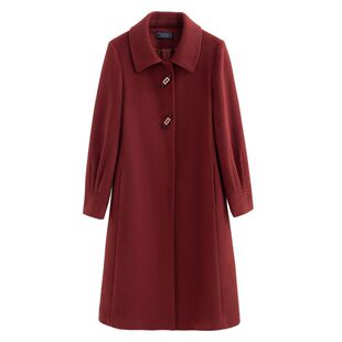 2025秋冬新款妈妈装双面绒外套中长款翻领中老年加厚修身毛呢大衣