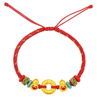 潮宏基好事发生宝护平安扣葫芦黄金手链5D硬金足金手绳纪念礼物