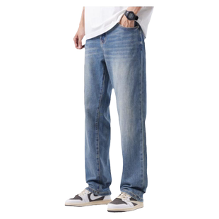 hansca美式复古牛仔裤男春季新款弹力长裤宽松直筒阔腿高街裤子男
