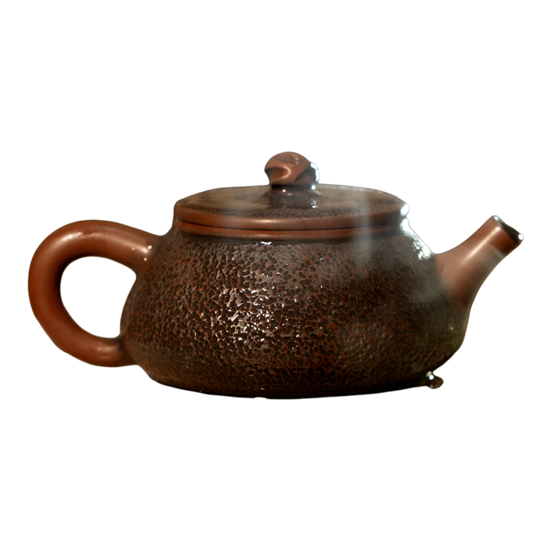 紫陶冰烟锤纹纯手工石瓢茶壶