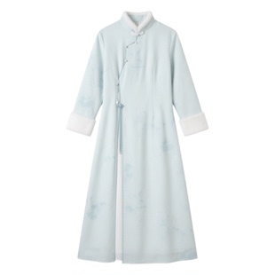 年轻款新中式奥黛旗袍冬季长袖加绒加厚高端气质日常可穿显瘦优雅