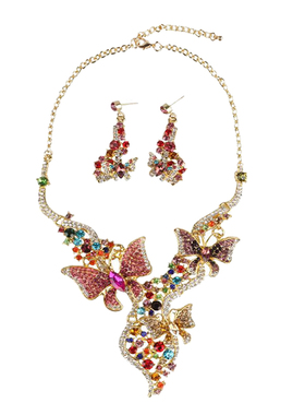 夸张饰品彩色项链水晶宝石花朵蝴蝶短链女礼服晚安个性配饰锁骨链