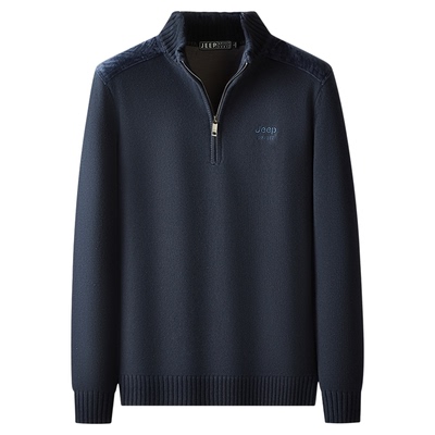 JEEP吉普半拉链高领纯棉毛衣男