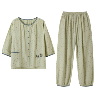 梭织棉纱布睡衣女春秋款七分袖女款2025年新款秋季全棉大码家居服