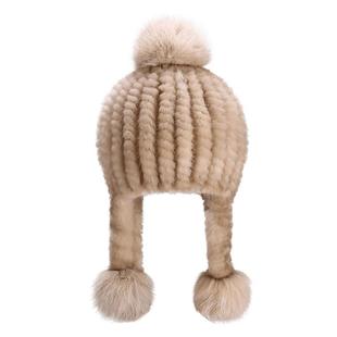 儿童皮草帽子围巾套装可爱狐狸毛球加厚保暖护耳帽子冬季水貂帽子