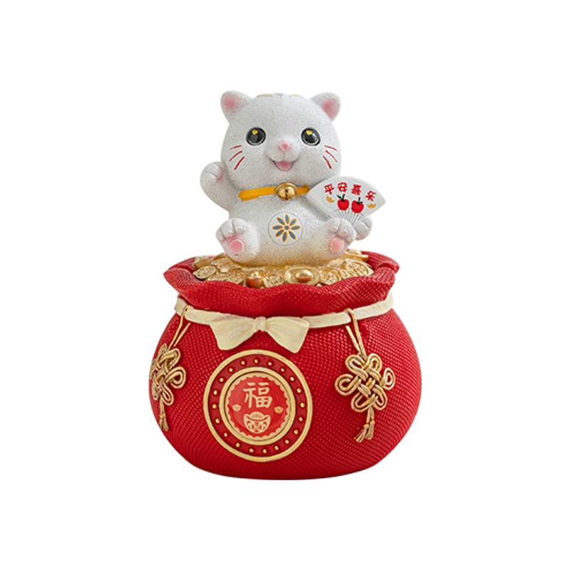 小猫福袋烟灰缸可爱潮流办公桌家用客厅防飞灰烟缸装饰储蓄罐摆件