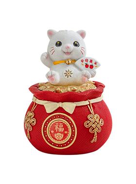 小猫福袋烟灰缸可爱潮流办公桌家用客厅防飞灰烟缸装饰储蓄罐摆件