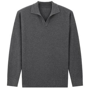 Mind Bridge长袖春季V领针织衫2026新款休闲纯色男装海鸥领polo衫