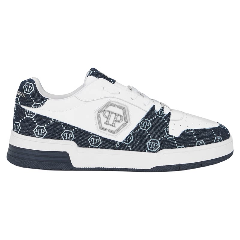 PHILIPP PLEIN 2026年新款男士低帮休闲鞋撞色复古牛仔拼接板鞋