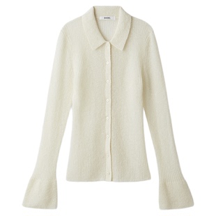 SNIDEL2025秋冬新品百搭纯色翻领喇叭袖微透针织衫上衣SWNT254092