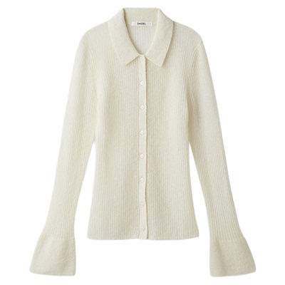 SNIDEL2025秋冬新品百搭纯色翻领喇叭袖微透针织衫上衣SWNT254092