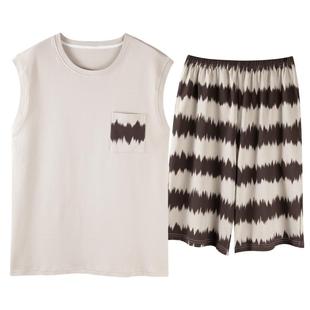 卡之恋男士睡衣夏款纯棉背心短裤宽松全棉无袖沙滩裤青少年家居服