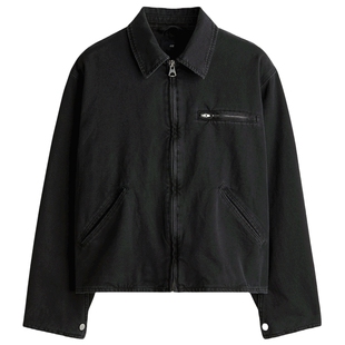 HM男装女装夹克春季翻领美式复古帆布拉链外套谷仓夹克1295934