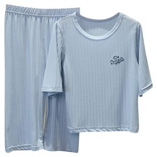 儿童睡衣大童莫代尔宝宝短袖套装男童女童亲子白色家居服男孩冰丝