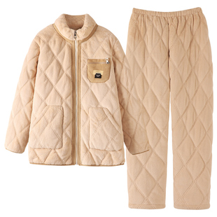 芬腾可安冬季女士睡衣夹棉三层加绒加厚保暖拉链新款可外穿家居服