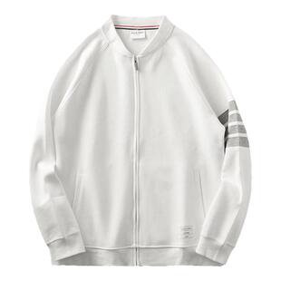 重磅珠地棉外套男秋冬款美式潮牌TB棒球服卫衣条纹四条杠开衫夹克