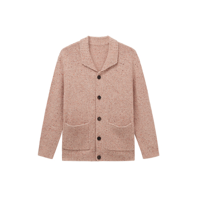 UNICAHOMME/趣味翻领绵软温暖绵羊毛彩点针织开衫男