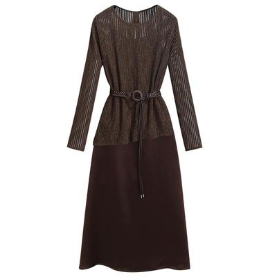 醋酸缎面吊带连衣裙长袖镂空罩衫