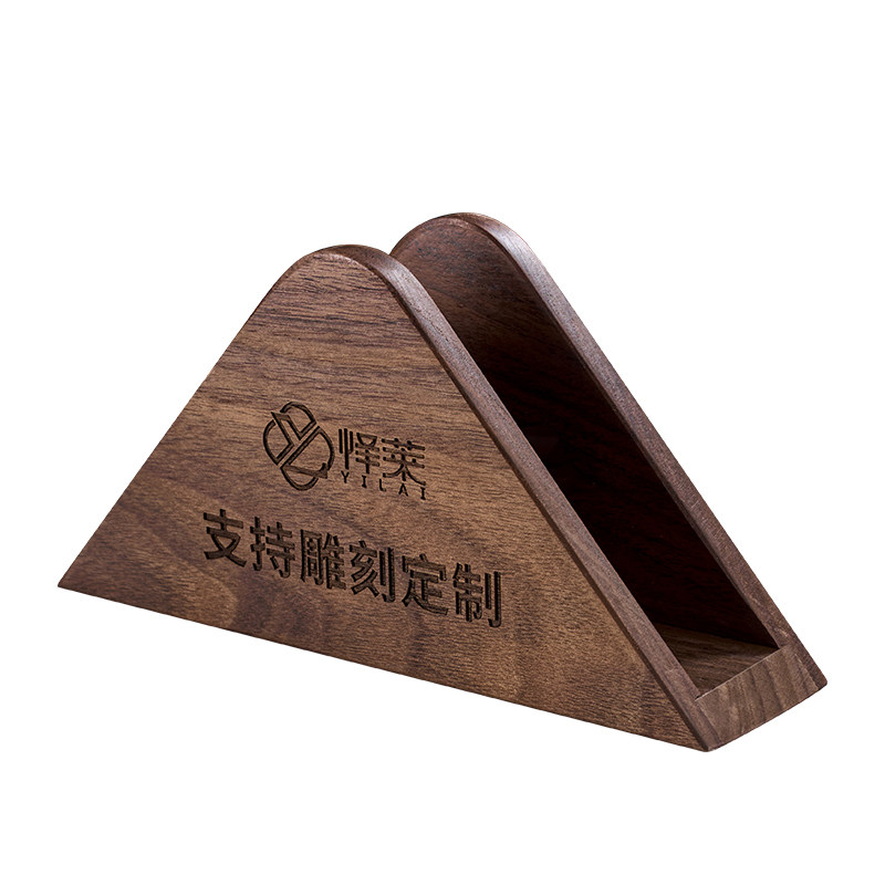 酒店纸巾盒餐厅咖啡厅纸巾架商用可定制logo立式餐巾架北美胡桃木