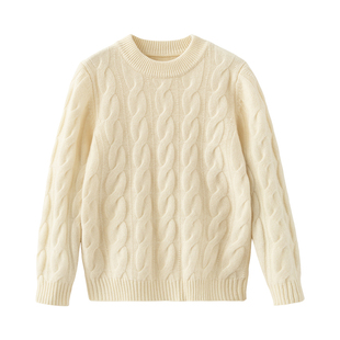 儿童100%纯羊毛衫圆领加厚扭花麻花针织打底衫男女中大童毛衣绒衫