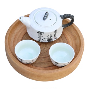 香樟木干泡茶盘家用茶具托盘实木圆形茶盘木质杯托壶承干泡台果盘