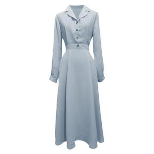 春秋季衬衫连衣裙长袖修身显瘦气质中长款大摆裙子面试正式场合女