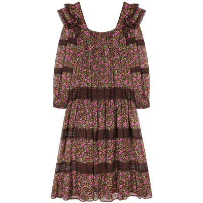 落落狷介方领碎花雪纺连衣裙女