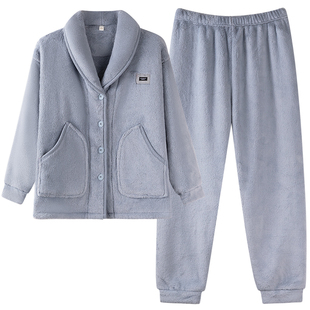 芬腾可安睡衣女款2026新款冬高级感珊瑚绒加厚加绒浅蓝家居服冬季