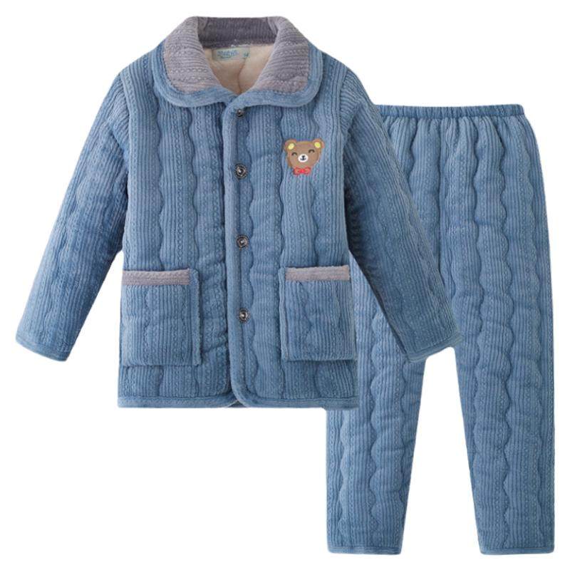 儿童加厚睡衣冬季男童女童小孩棉衣男孩加绒珊瑚绒棉袄家居服套装