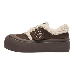 EBLAN/伊伴厚底加绒时尚休闲鞋女款2025新款冬季棉鞋保暖潮流板鞋