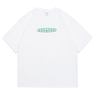 GOGOSOON夏季新款圆领短袖T恤300g全棉男生字母印花宽松情侣上衣Q