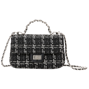 奥康女包新款小香风黑白粗花呢链条包女轻奢时尚百搭斜挎包