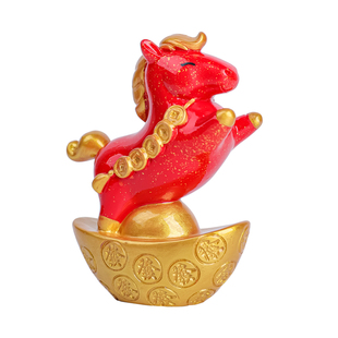 2026新年可爱生肖马文创吉祥物红色马上有钱车载桌面招财摆件礼物