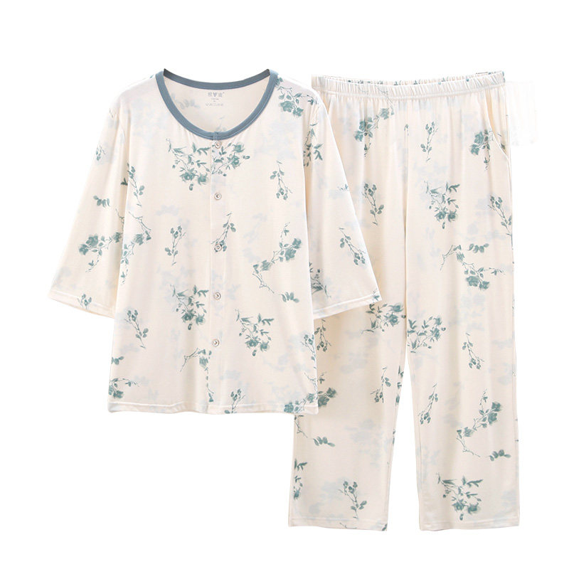 雅鹿睡衣女夏季薄款家居服套装