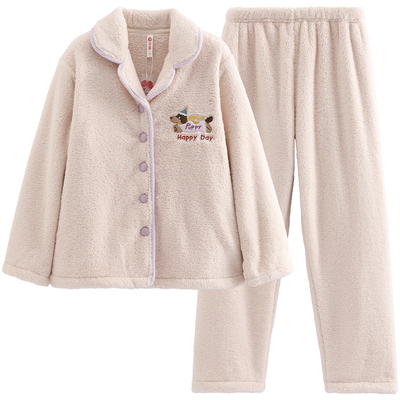 芬腾情侣睡衣秋冬季珊瑚绒抗静电