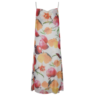 复古水果印花网眼荡领吊带连衣裙