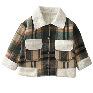 男童外套2025新款今年流行爆款男孩儿童加绒格子韩范痞帅秋装上衣