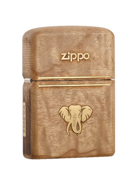 zippo打火机金丝楠木镶嵌大象