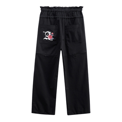 ONIARAI/鬼洗24春夏新品女款玫瑰刺绣侧开口高腰束脚裤 24B4430