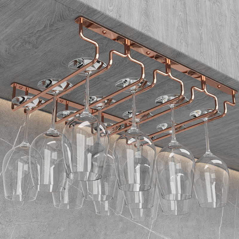 玫瑰金不锈钢304红酒杯架家用倒挂高脚杯架挂架悬挂葡萄酒杯架