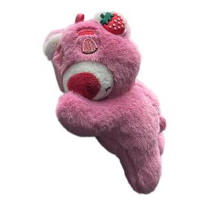 草莓熊摆件车载汽车中控台毛绒趴姿熊装饰品女生车内可爱网红玩偶