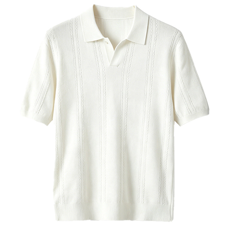 男士夏季白色麻花针织短袖