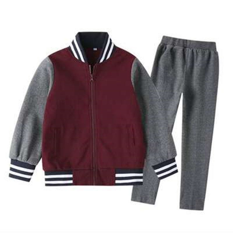 伊顿同款中小学生校服班服棒球服枣红色拉链款深灰长裤套装
