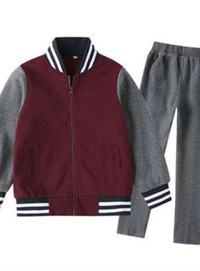 伊顿同款中小学生校服班服棒球服枣红色拉链款深灰长裤套装