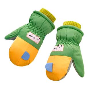 小童宝宝玩雪滑雪手套男女童带绳挂脖冬季儿童加绒防水防寒保暖