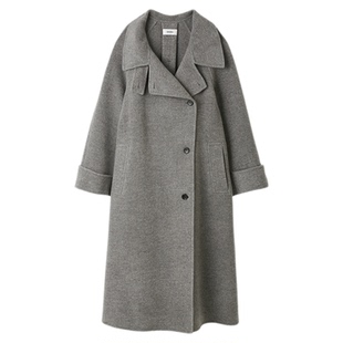 SNIDEL2025秋冬新品简约翻领双面呢羊毛大衣中长款外套SWFC255022