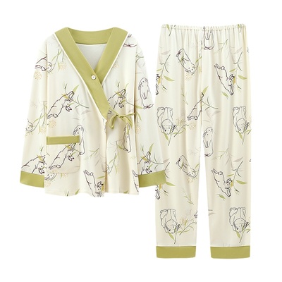 带胸垫月子服春秋产后纯棉孕妇家居服秋冬季哺乳产妇睡衣10月份11